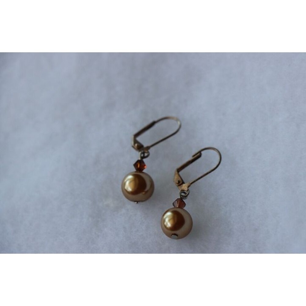 Blush bronze pearl style beaded drop earrings, used good condition